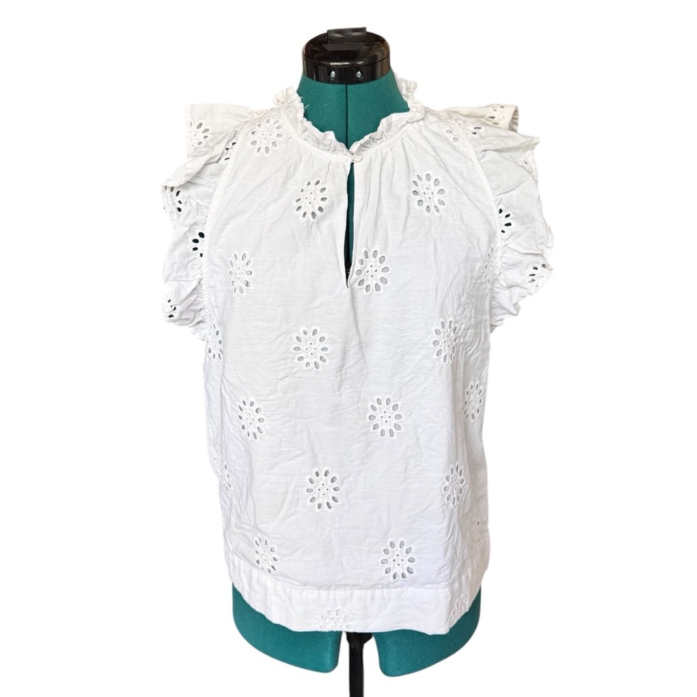 White Ruffled Eyelet Sleeveless Blouse